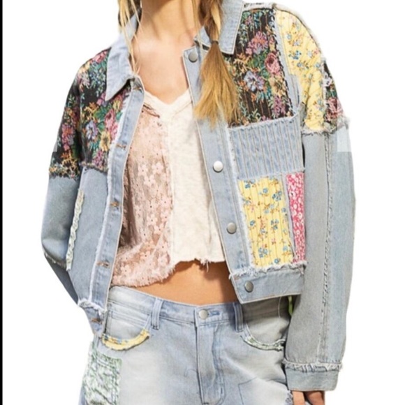 POL / Denim Boho Patchwork Denim Jacket With Stitching Detail New BOUTIQ… - Picture 9 of 12
